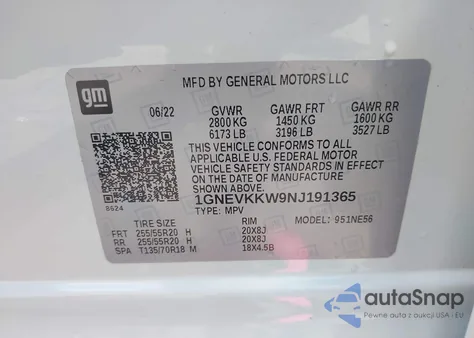 2022 Chevrolet Traverse Awd Premier from USA, damaged, VIN 1GNEVKKW9NJ191365
